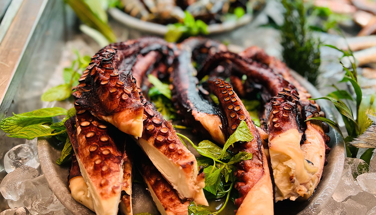 Ouzo Kalamış'ta Mostra'da hem kilo ile balık hem de deniz mahsulleri seçebilirsiniz.